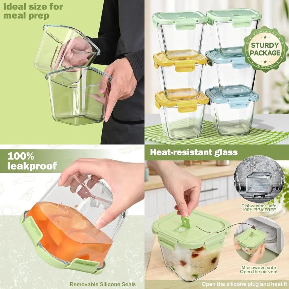 Contenitori per alimenti in vetro da 32 once con coperchi, contenitori alti per la preparazione dei pasti in vetro borosilicato da 4 tazze per zuppe, gelato, viaggi e gastronomia,