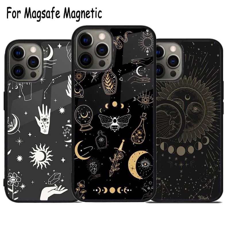 Custodia per telefono con ricarica wireless Witches Moon Tarot per iPhone 17 Air 15 16 16e 14 13 11 12 Pro Max Plus, cover magnetica Magsafe con paraurti