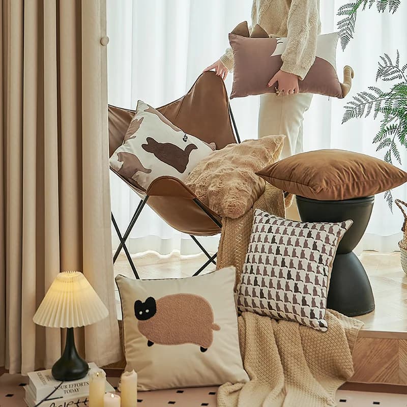Fodera per cuscino lombare a forma di gatto in stile nordico INS, graziosa fodera decorativa per cuscino a forma di animale per divano, camera da letto, soggiorno e comodino.