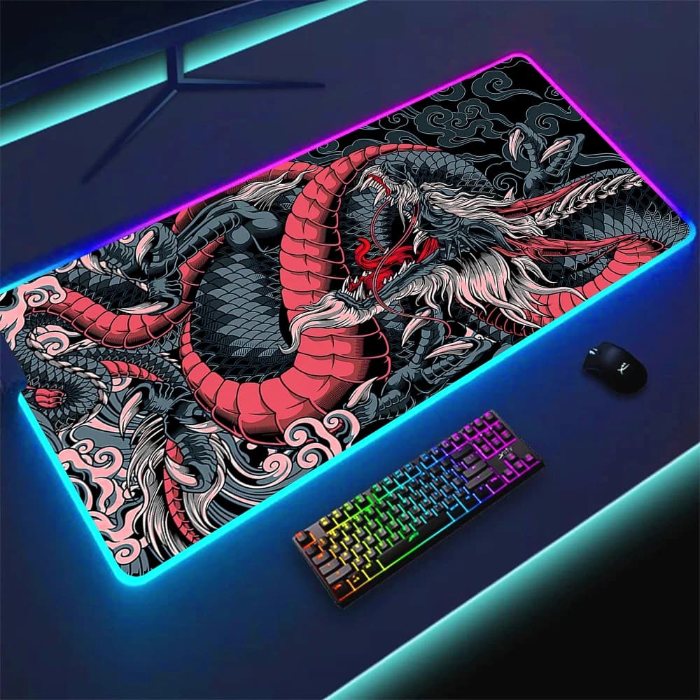 100x55 XXL Anime Japan Style RGB Mouse Pad grande tappetino per Mouse da gioco illuminazione a LED tappetino per Mouse tappetini da scrivania per Computer Dragon Table Carpet