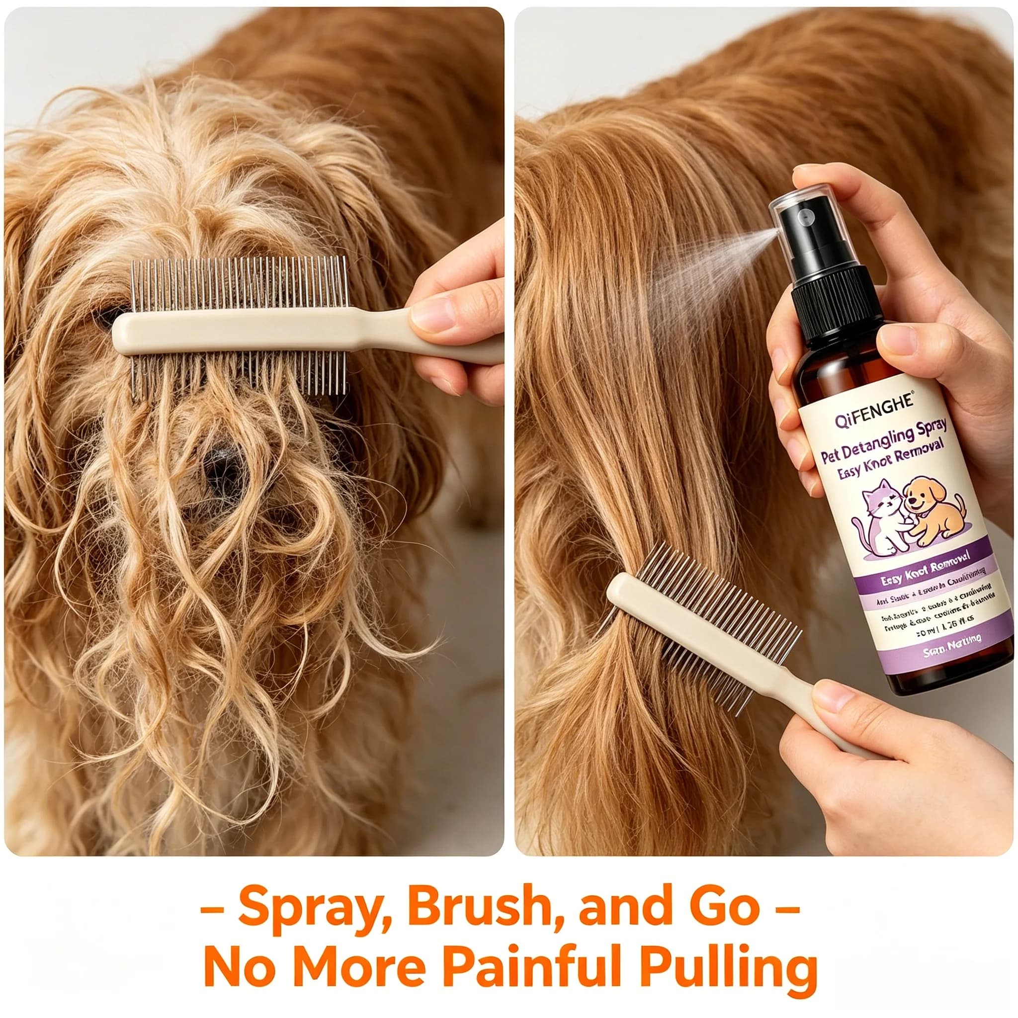 Pet Detangling Spray 50ml, Anti-Static Leave-In Conditioner for Cats & Dogs, Knot Remover and Coat Softener
