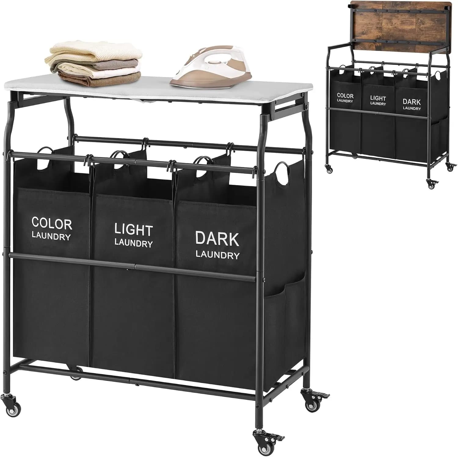 Shopping Cart 3 parts with Iron Axis, Removable Bags, Wheels - Black