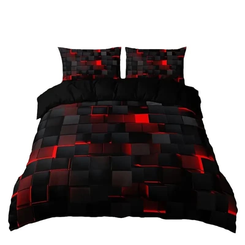 Set di Biancheria da Letto Moderno con Motivo Geometrico a Cubi, Stampa Digitale 3D, Copripiumino e 2 Federe, Tessuto Morbido