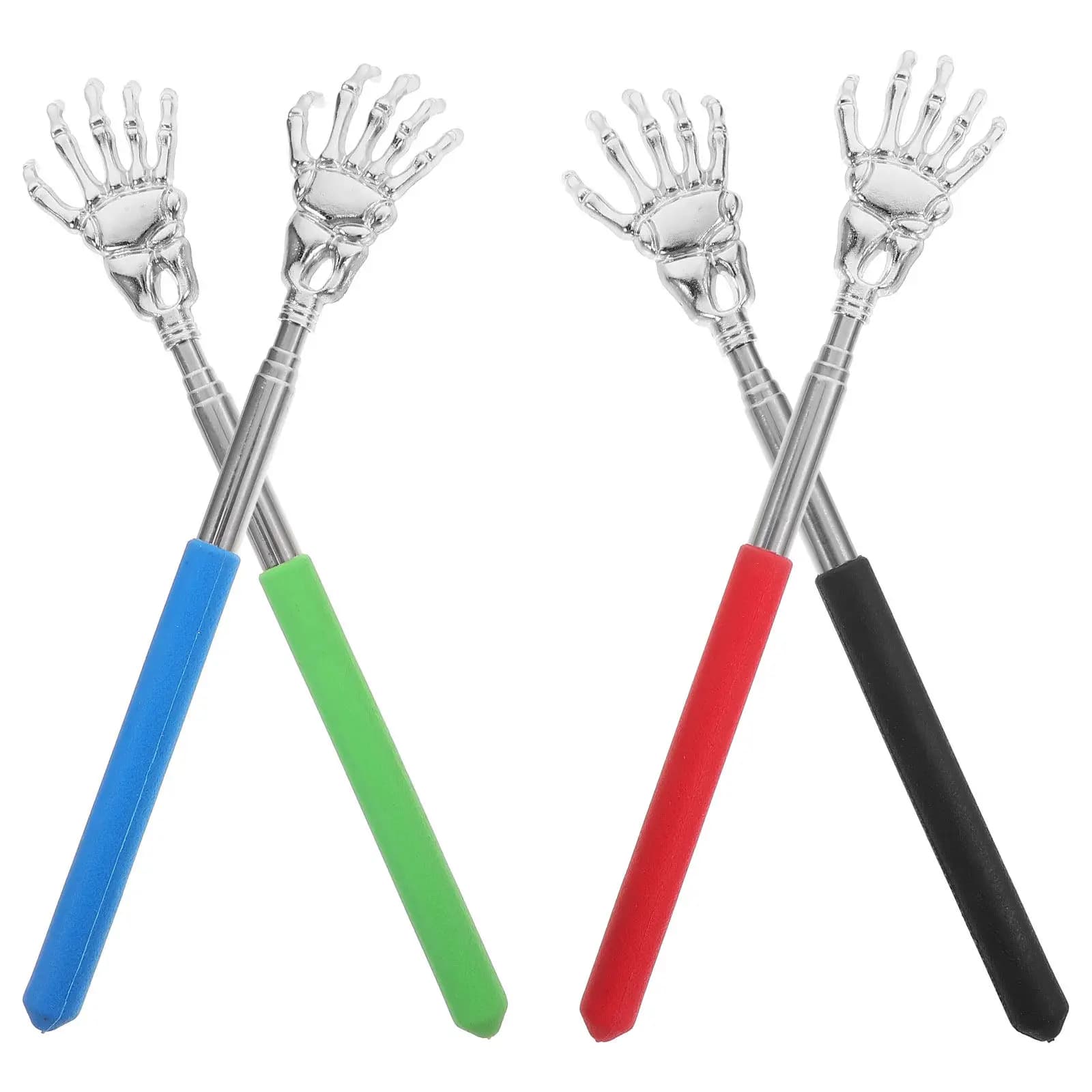Set di 4 Grattaschiena Estensibili in Acciaio Inox, Design a Mano Fantasma, Massaggiatore Telescopico per il Corpo, per Alleviare il Prurito, Cura Personale e Viaggi