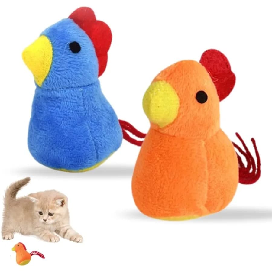 Giocattolo per gatti con erba gatta, confezione da 2, pollo, uccello, interattivo, da masticare, giocattoli per gatti, per gatti al coperto, sollievo dal noia, gattino, esercizio morbido Du
