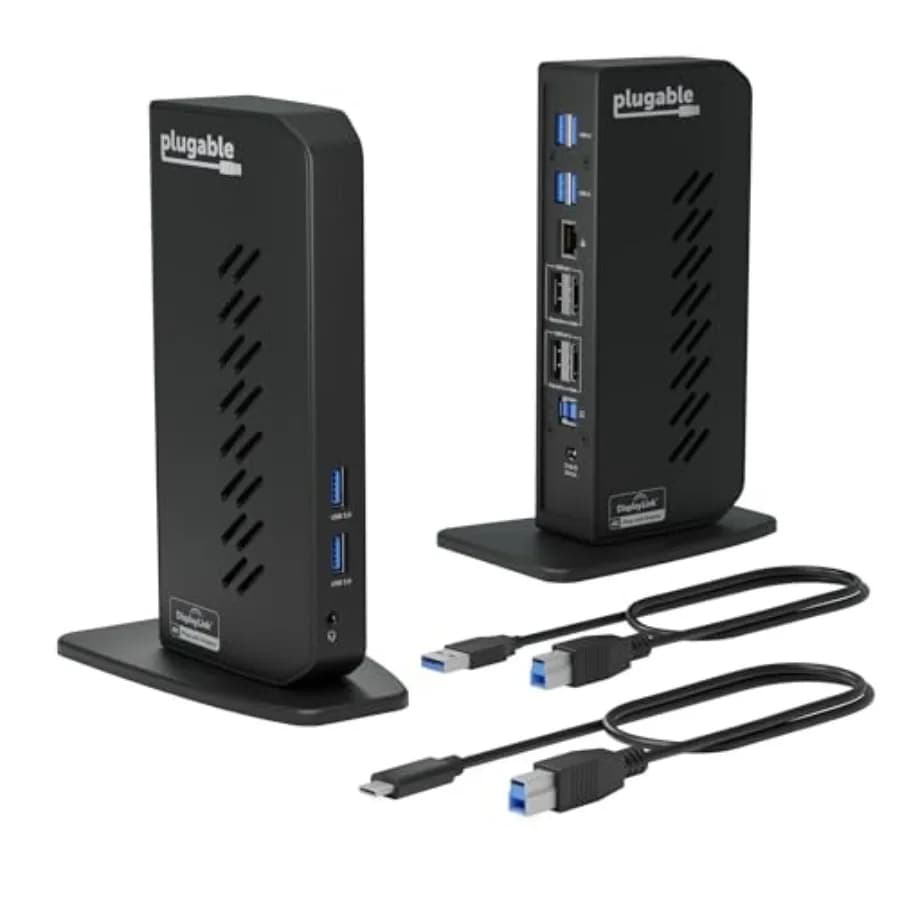 Docking station Dual DisplayPort HDMI per configurazione a doppio monitor per laptop, corpo in alluminio, nero, supporta DisplayLink, USB 3.0/USB-C