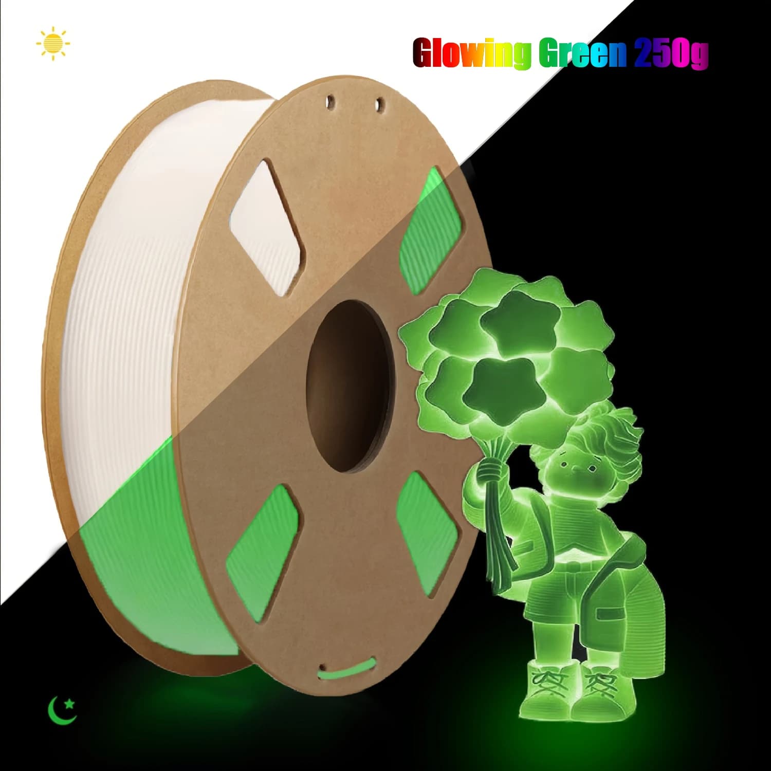 Filamento PLA 3D Luminoso Verde/Blu, 1.75mm, 200/250/500/1000g, Precisione ±0.02mm, Compatibile con la Maggior Parte delle Stampanti FDM