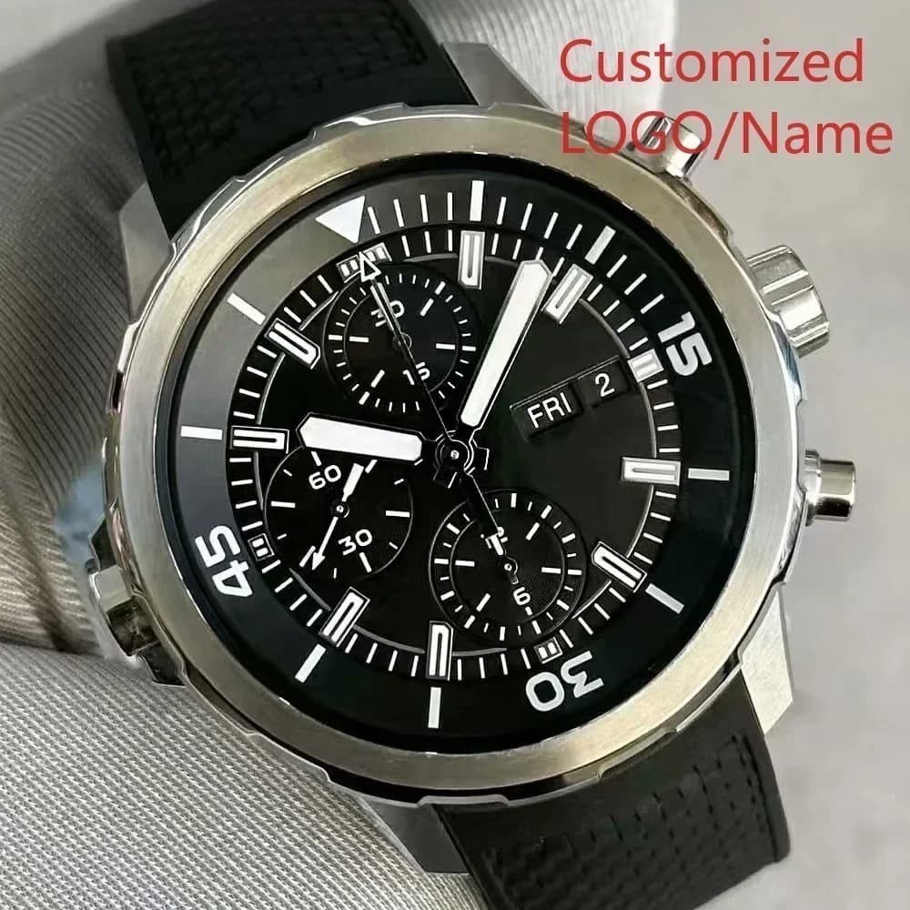Negozio DONGDI Orologio Personalizzato da Uomo Cronografo Orologi Aquatimer Multifunzione in Acciaio Inossidabile Nero Blu Gomma