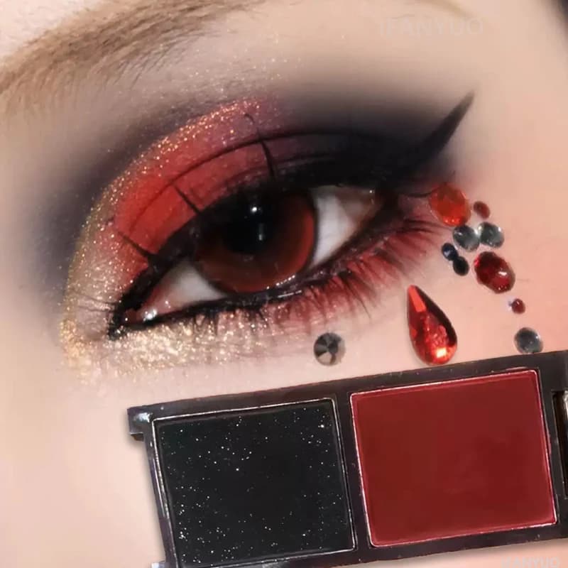 Palette Ombretti Bicolore Nero Rosso, Palette Trucco Multifunzionale, Eyeliner Rosso Sanguigno Opaco Effetto Seta, Ombretto Inferiore Effetto Seta