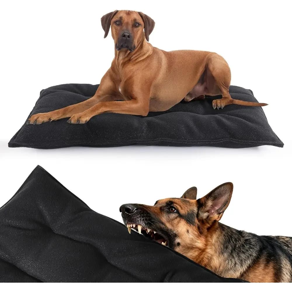Cuccia per cani in poliestere resistente, grande 35x22 pollici, nera, per cani che masticano aggressivamente, tappetino lavabile per gabbia