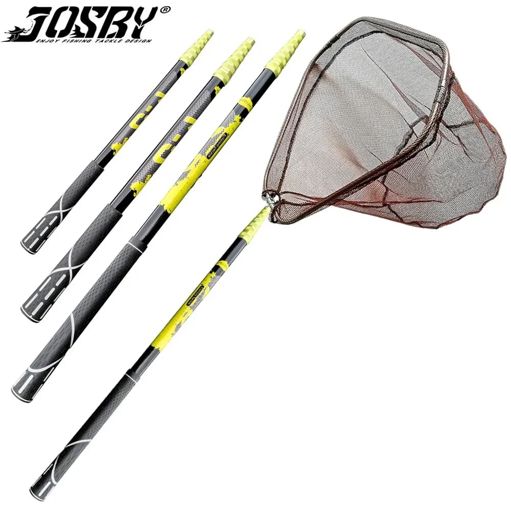 JOSBY Leggero Telescopico In Fibra di Carbonio Guadino Da Pesca Pesce Estensibile Palo Carpa Attrezzatura Mosca Mano Dip Net 2.1M