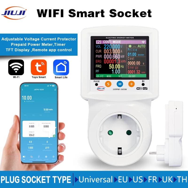 WIFI Digital wattmetro Smart Socket 265V AC Power Meter Kilowatt wattaggio Energy Meter Plug