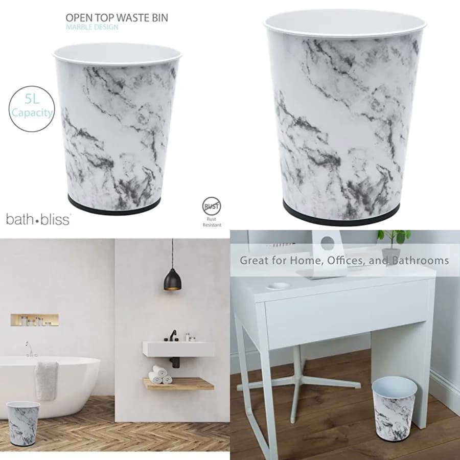 Cestino per Rifiuti da 5 Litri | Coperchio Rotondo Aperto | Cestino per Rifiuti | Bagno | Camera da letto | Cucina | Ufficio | Dormitorio | Bidone per Rifiuti | Rifiuti | Marmo
