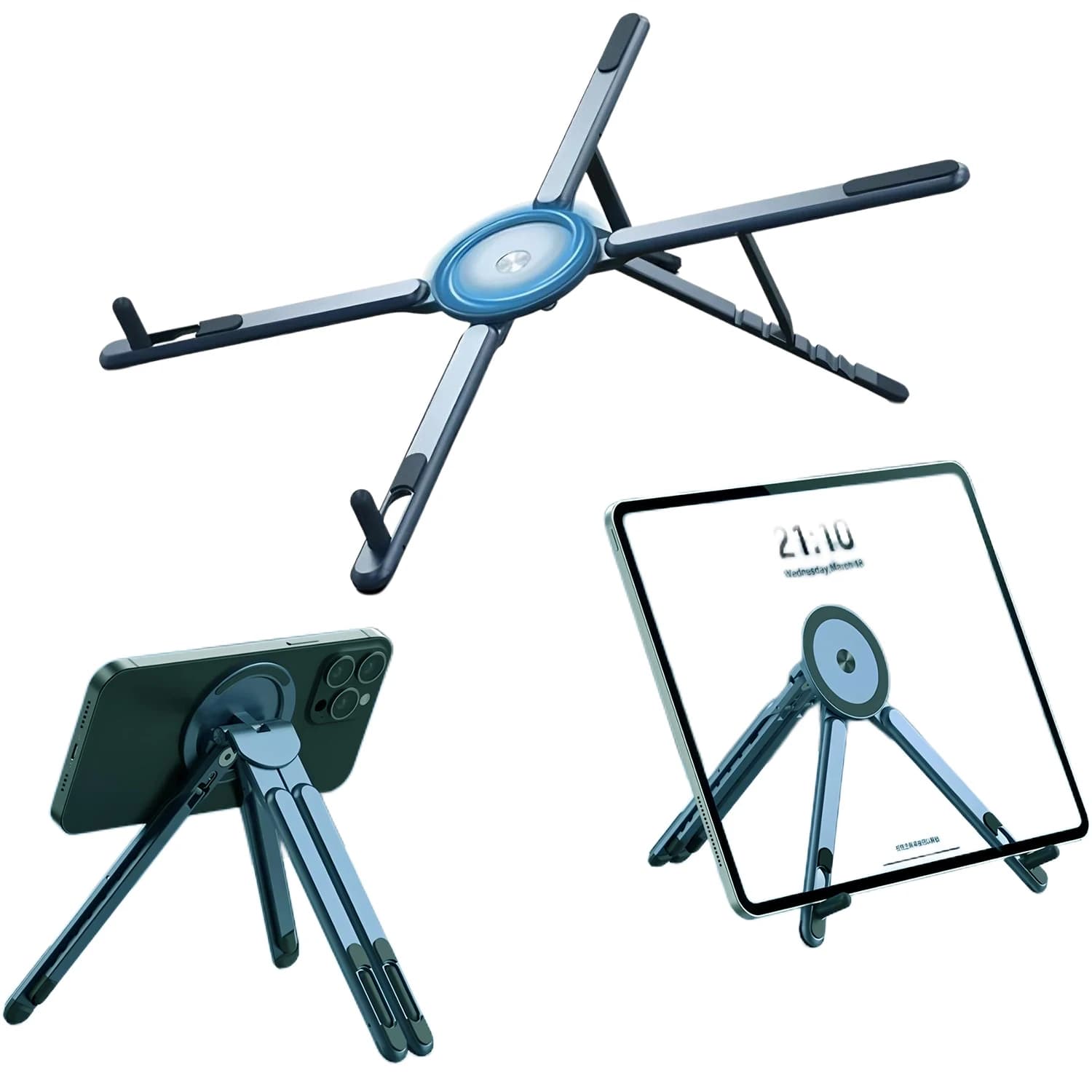 ABS Plastic 3IN1 Foldable Laptop Stand for Macbook iPad Handheld Phone Magnetic Holder for iPhone Rotate Tripod Desktop Bracket