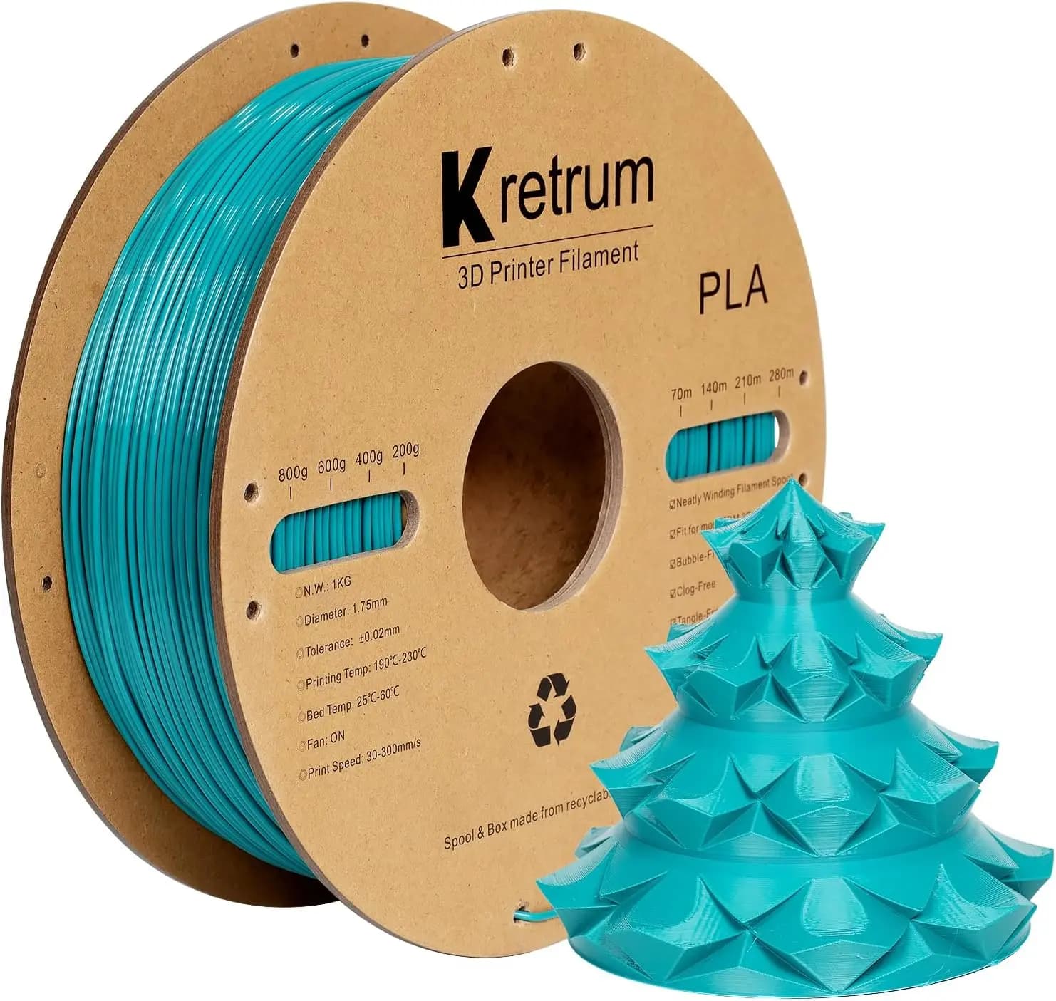 1.75mm PLA Filament 1kg Cardboard Spool Refill, Wide Compatibility for FDM 3D Printers, Pine Green