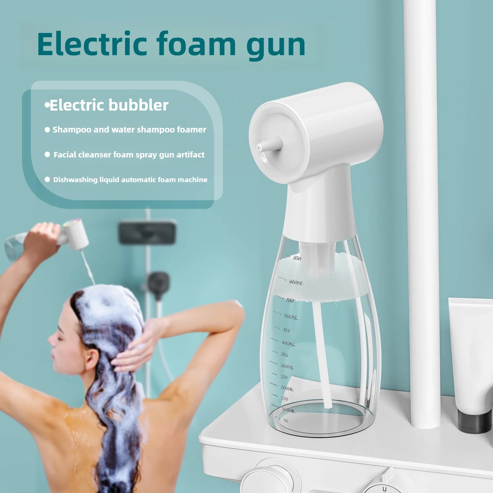 Aeratore elettrico da 650 ml Shampoo Schiuma Detergente per il viso Pistola per schiuma Detersivo Macchina automatica per schiuma Dispenser di sapone