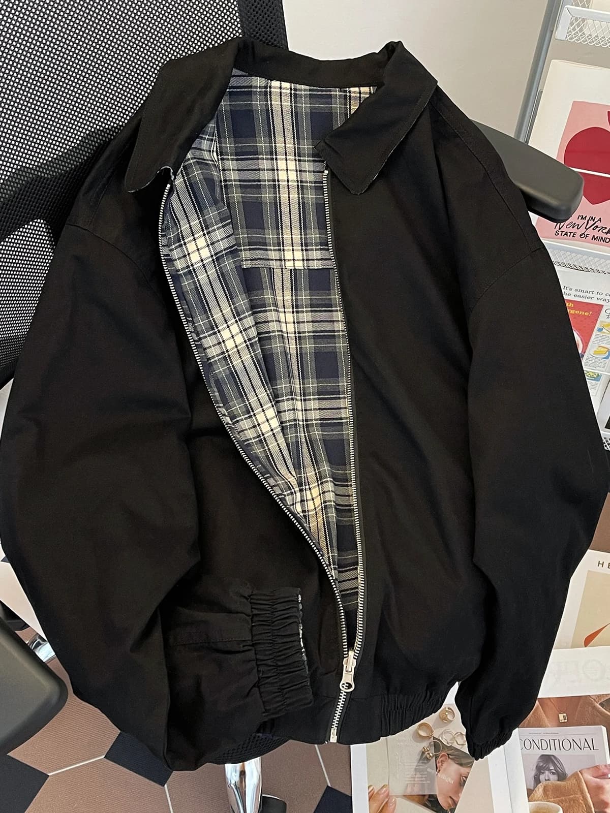 Double-Sided Wear Plaid Jacket Men's Casual Fashion High Street American Retro Design Youth Jacket Spring Autumn Season Windp...