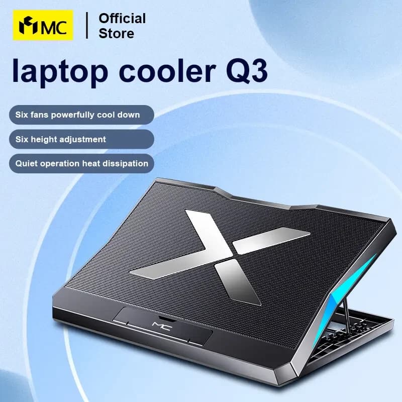 Dispositivo di raffreddamento per laptop da gioco Q3 con sei ventole Tappetino di raffreddamento silenzioso in altezza regolabile Supporto per computer portatile per laptop inferiori a 15,6 pollici