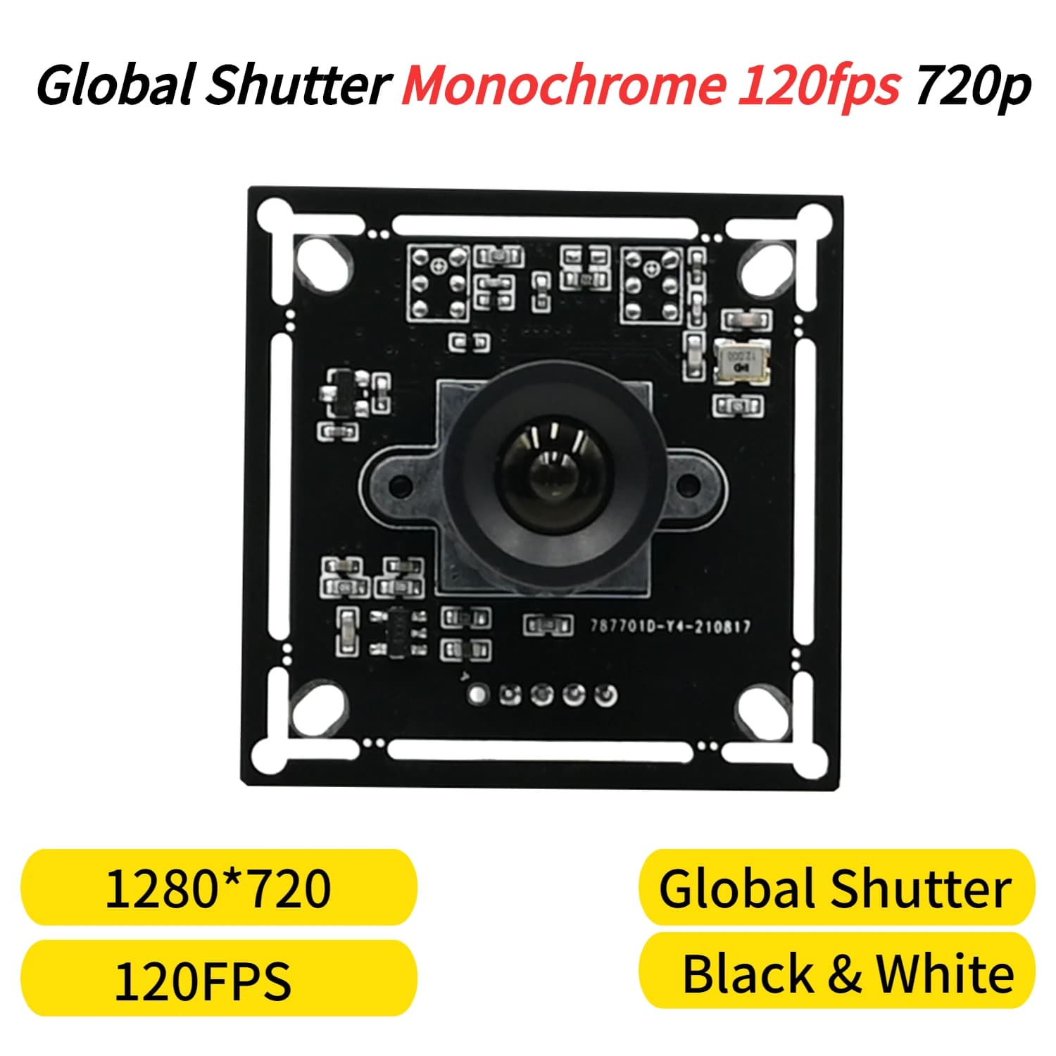 Camera module with global shutter 120FPS 720P, OV9281, monochrome, 1280x720, 1 MP USB webcam, high frame rate capture, plug and play