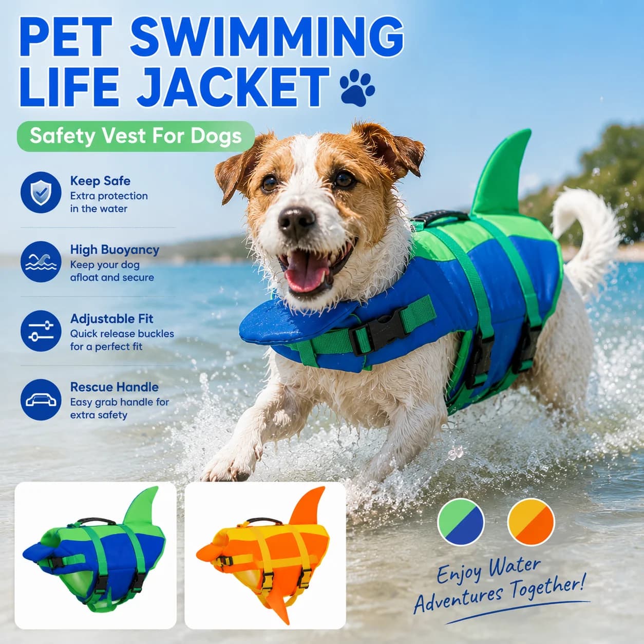 Summer Dog Life Jacket Swimming Safety Vest Adjustable Breathable Waterproof Puppy Float Jacket for Pet Surfing Boating