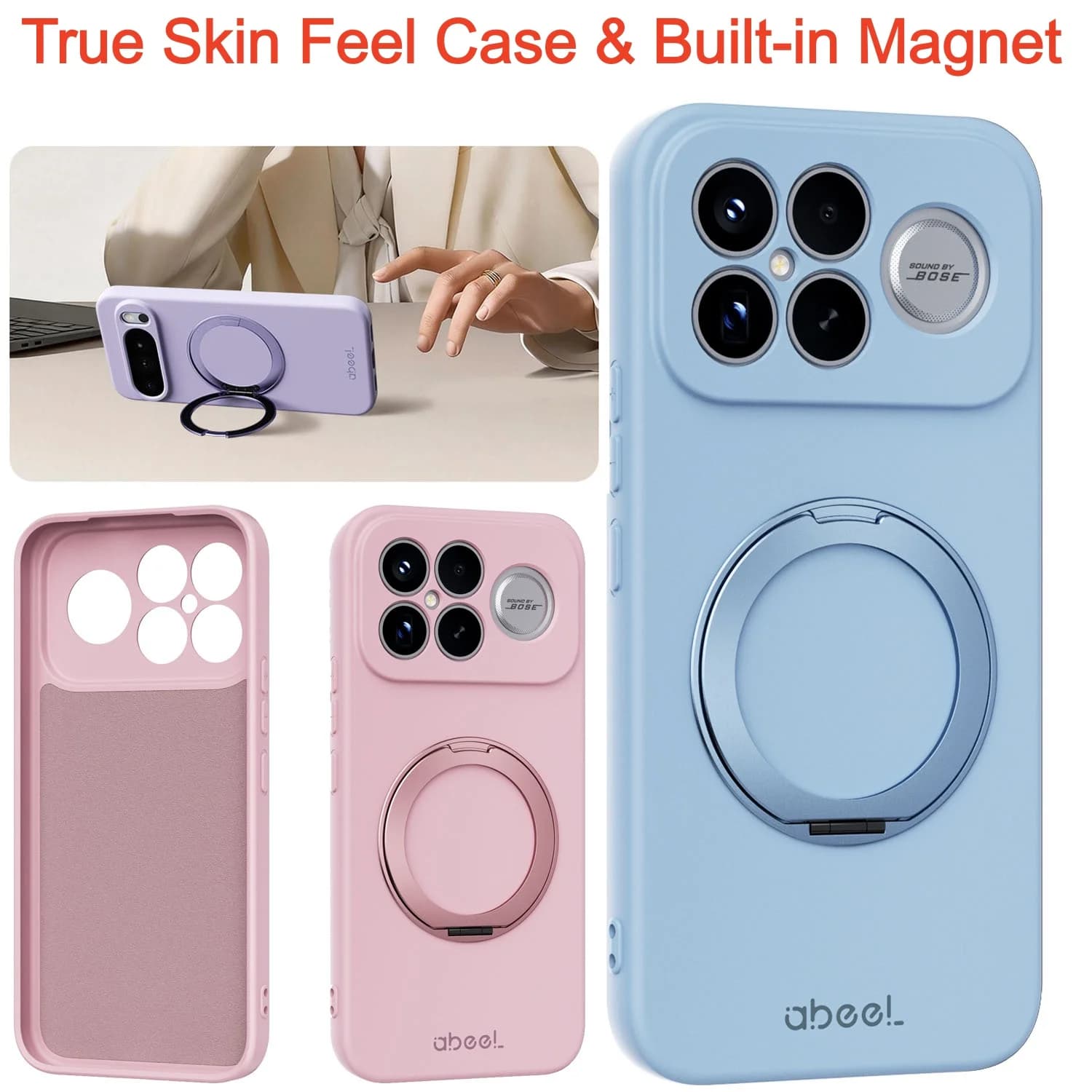 Magnetic Case with Support for Xiaomi Poco F8 Ultra F8 Pro, Opaca Media Wireless Soft Cover with Support Ring and Skin Feeling