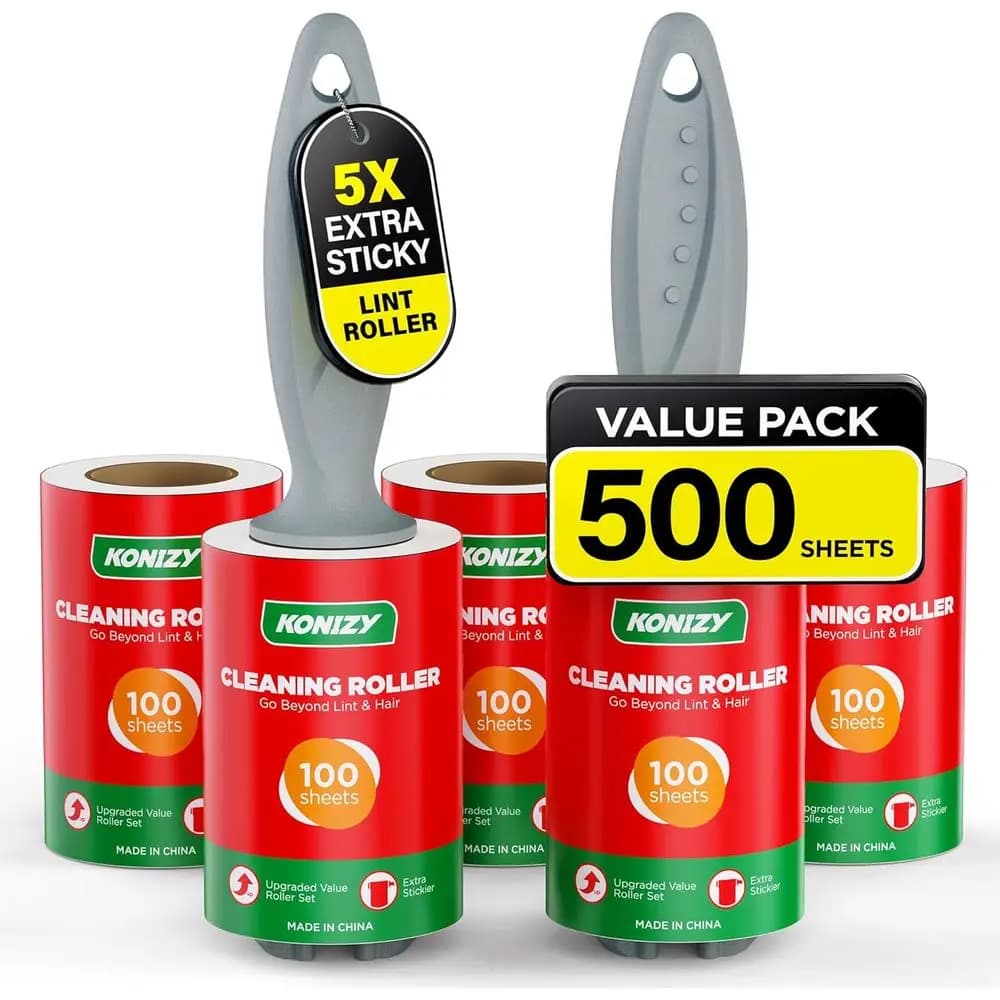 Rullo Leva-Pelucchi Extra Adesivo, Set Mega da 500 Fogli con 2 Manici, Rimuovi Peli di Animali Domestici Portatile per Vestiti, Mobili, Tappeti