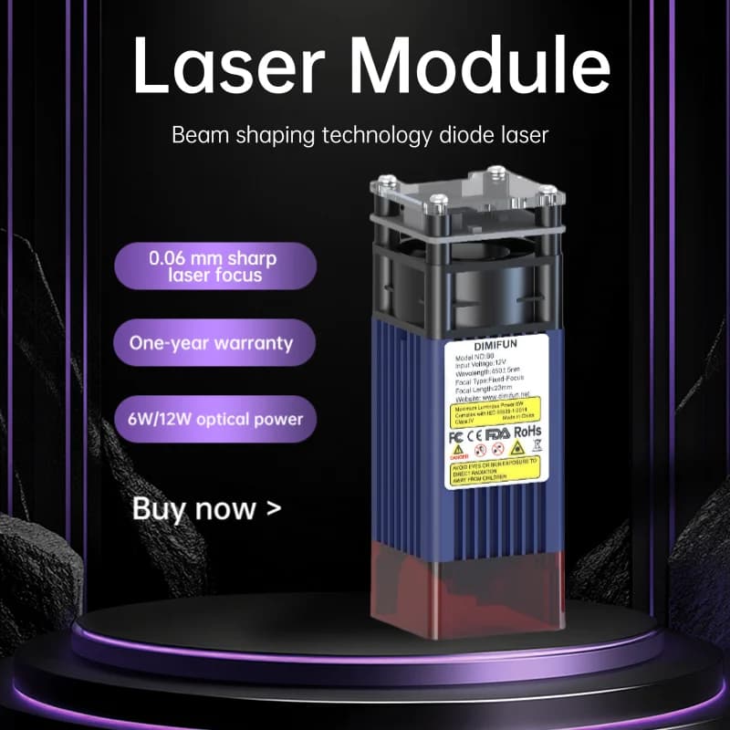 Modulo laser DIMIFUN, testa laser per incisione a fuoco fisso da 6 W/12 W 450 nm, precisione di incisione fino a 0,01 mm diodi laser forti