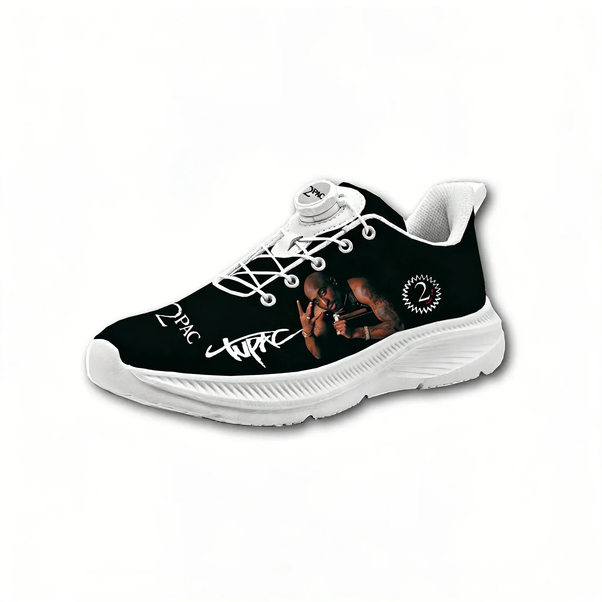Scarpe da Corsa e Trekking Unisex Tupac Rapper 2Pac, Sneaker Sportive Casual Personalizzate con Chiusura a Rotazione Senza Lacci