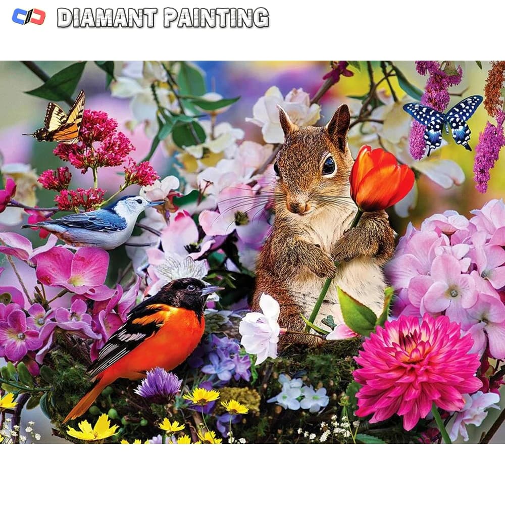 5D Full New Arrival Diamond Painting Squirrel Animals Full Square Round Diamond Mosaic Flower Bird Butterfly Handicraft Gift Art