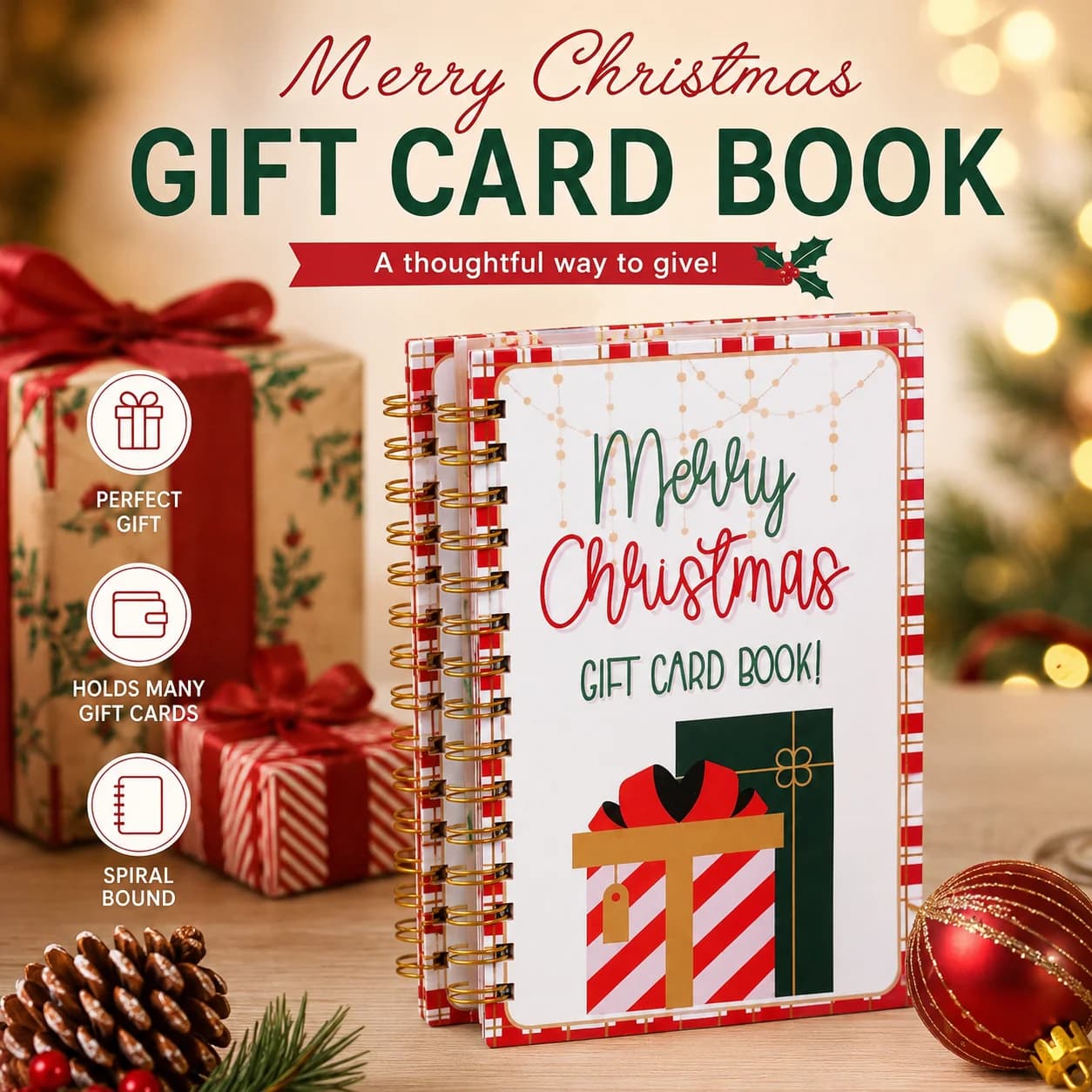 Christmas Gift Card Book Spiral Bound Holiday Notebook Festive Planner Memo Pad Gift Card Holder Christmas Gift