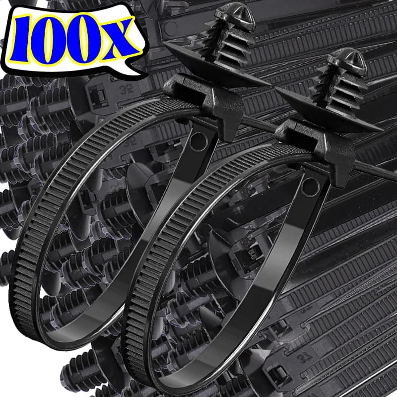 100/1x Fascette per cavi in nylon per auto Fascette di fissaggio fisse Fascette per cavi in nylon autobloccanti Fascette per tubi flessibili per auto Zip Riparazioni Cablaggio