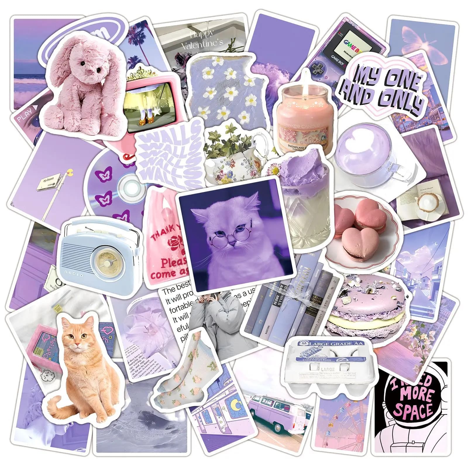 50 Pezzi Adesivi Estetici Stile Ins, Viola Fresco, Kawaii per Ragazze, Decorazioni Fai-da-Te per Valigie, Telefoni, Laptop, Diari, Confezione di Adesivi Carini