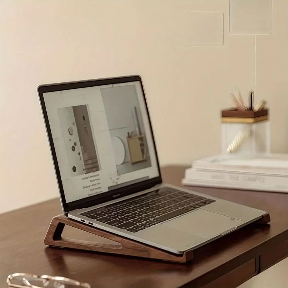 Universal Wooden Laptop Stand Ergonomic Ventilated Tablet Stand 12° Adjustable Angle Portable Laptop Bracket for 10-17inch