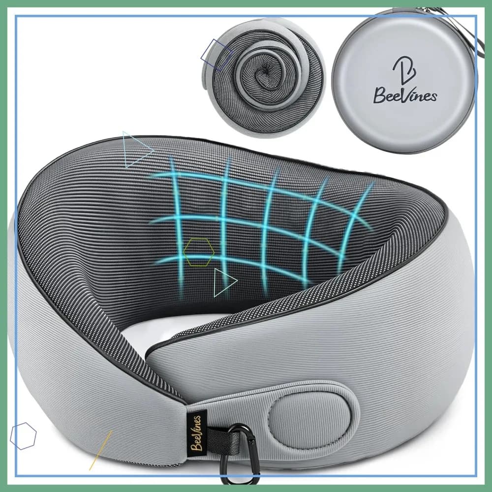 Cuscino da viaggio con custodia, supporto per il collo in memory foam per aereo, auto, treno, 360 ° Dispositivo Avvolgente per Aiuto al Sonno