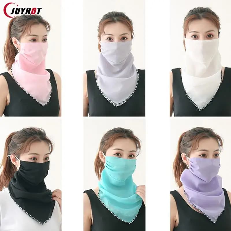 Sciarpa per maschera da donna protezione solare estiva maschera per il viso scialle per il collo equitazione all'aperto antipolvere Running ciclismo Ear Hangers sciarpa in Chiffon