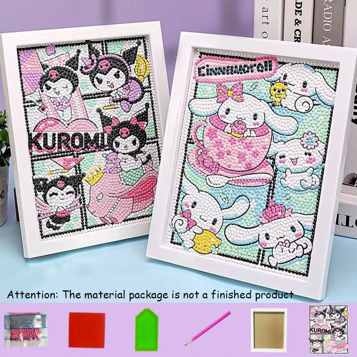 Painting Diamond Sanrio New Hello Kitty Kuromi Diamond Full Round Mosaic Art 5D Kit Point Cross DIY Decorations for the house with frame