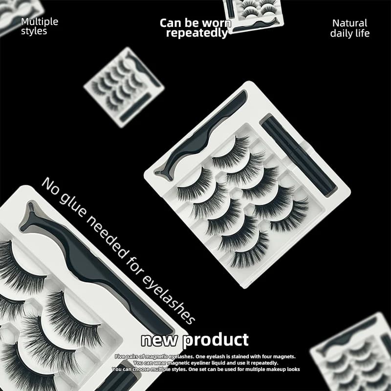 5 pairs of fake eyelashes without glue, reusable, three-dimensional and natural fake eyelashes