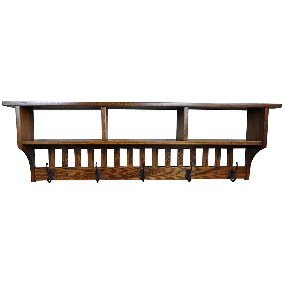 Appendiabiti da parete in stile Mission con scomparti e mensola, appendiabiti in legno per ingresso con 5 ganci per giacca, asciugamano o cappello, stile rustico