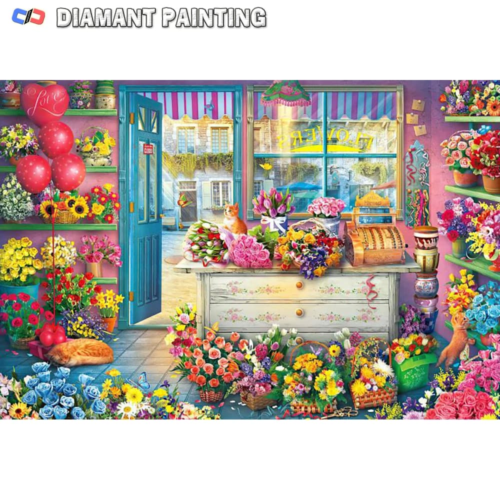 New Full Diamond Painting House Cross Stitch Kits 5D DIY Diamond Mosaic Sweety Shop Landscape Embroidery Cake Wall Decor Art