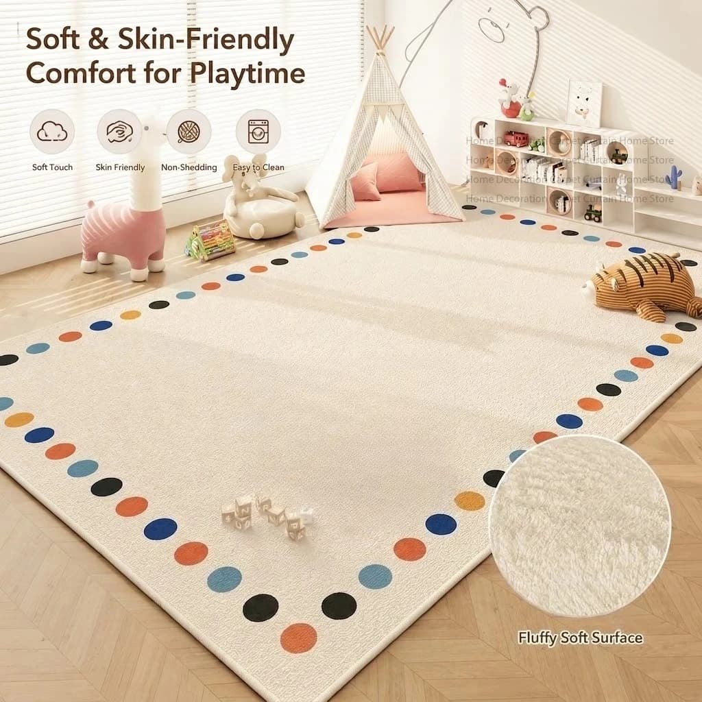 Nordic Colorful Cream Cartoon Soft Plush Carpet Kids Bedroom Large Area Rug Non-slip Washable Baby Play Game Crawling Floor Mats