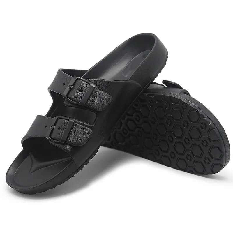 Sandali scorrevoli da uomo con doppia fibbia, cinturini in velcro regolabili con suola antiscivolo, calzature moderne con plateau per abbigliamento casual/esterno
