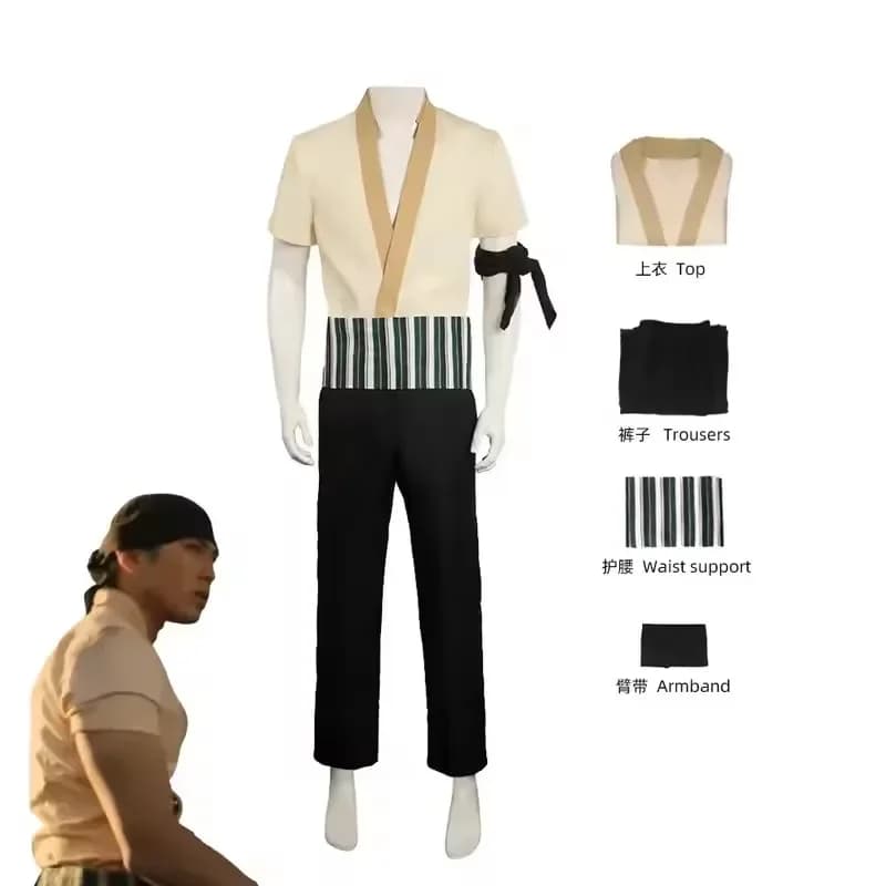 Anime Live Action Real Person Version of Roronoa Zoro Cosplay Costume Shirt Pants Outfit Fantasia Men Top Pants Belt Cosplay Su