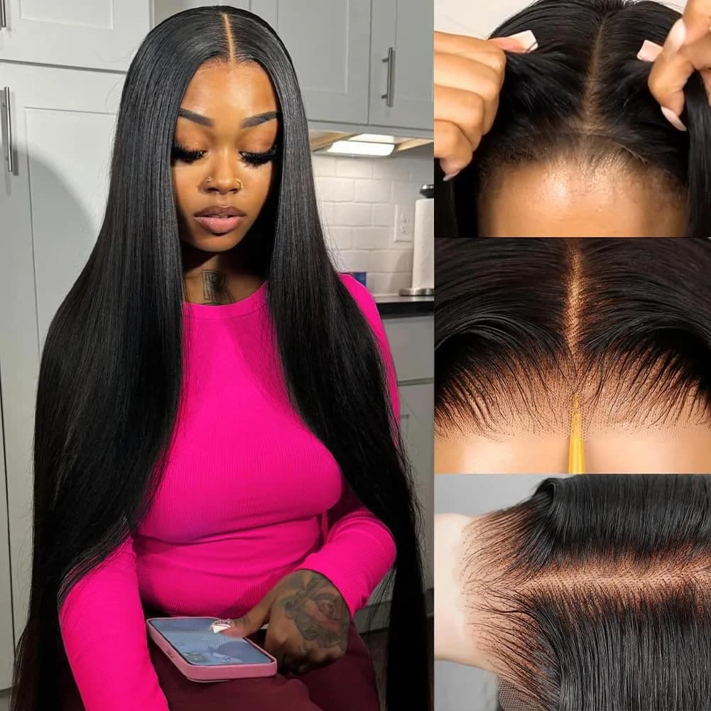 Straight Glueless Human Hair Wig Pre-Plucked 7x6 HD Closure Lace Front 220% Density for Black Women