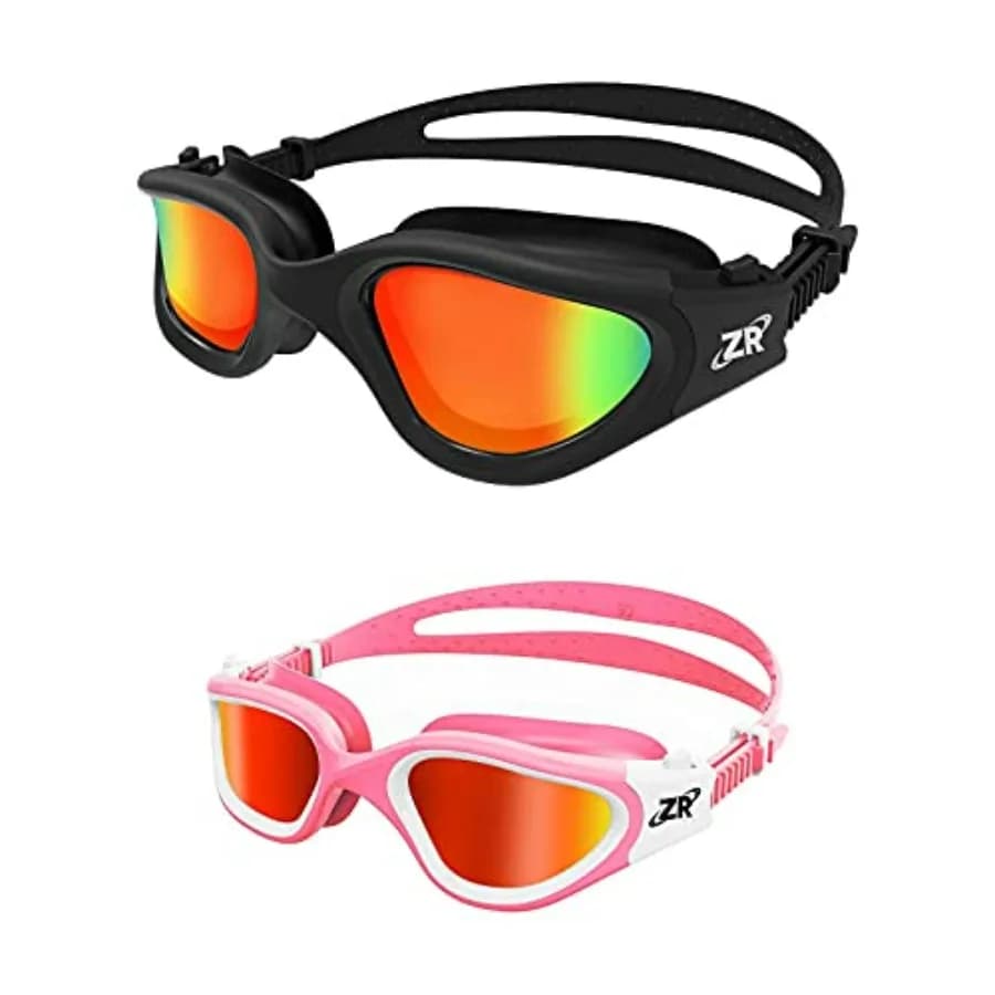 and adult polarized swim goggles for outdoor swimming, polycarbonate lens, black frame, UV protection and anti-fog coating