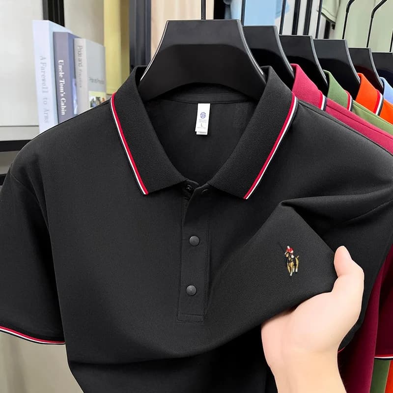 Luxury Men's Summer Polo Shirt Quick-dry Cooling Breathable Fabric Short Sleeve Business Golf Leisure Premium Embroidered Tee