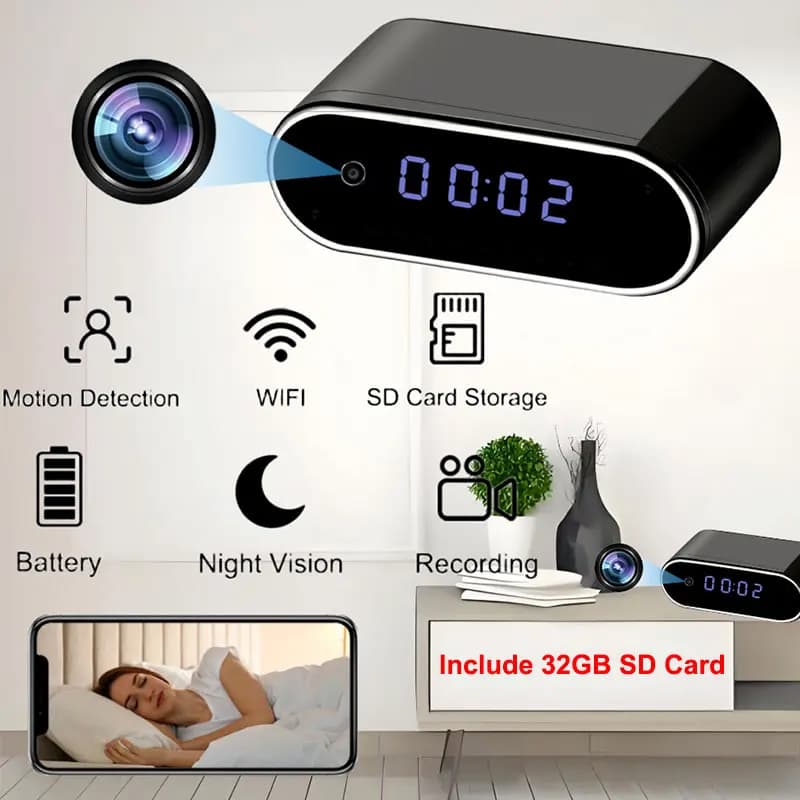 Telecamera sveglia intelligente 4K Ultra HD con scheda SD da 32 GB Wi-Fi Wireless Indoor Home Cam 110 ° Visione notturna ad angolo/rilevamento del movimento