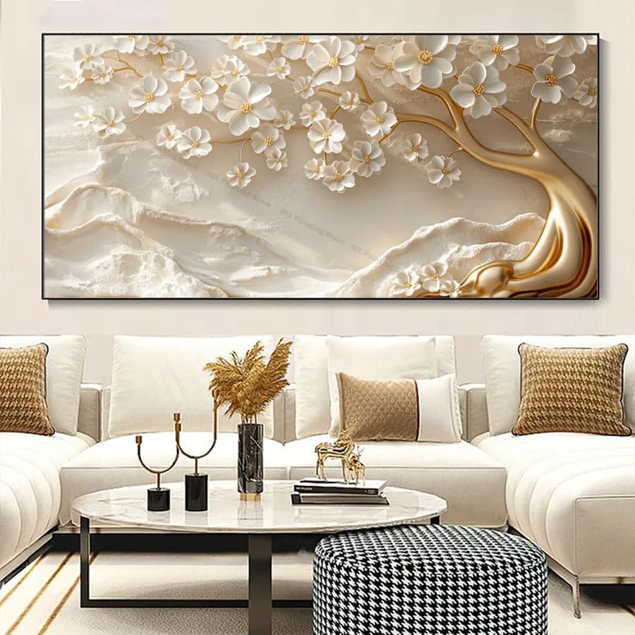 Abstract white floral trees posters, wall decorations on canvas, painting for living room with print, home decorations, frameless pictures