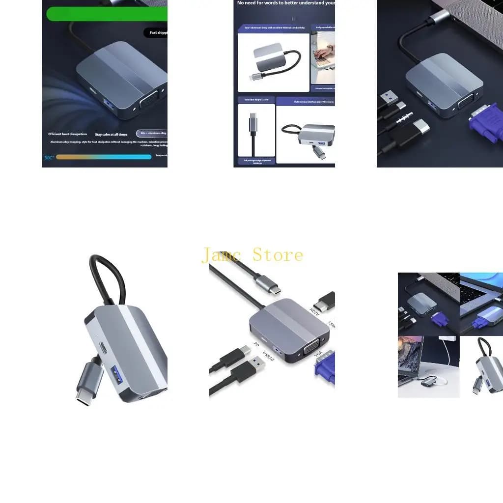 LX0B Dock USB C Professional Docking Station USB 5 Door Expansion VGA HDTV 3.5mm for PC Portable Accessories