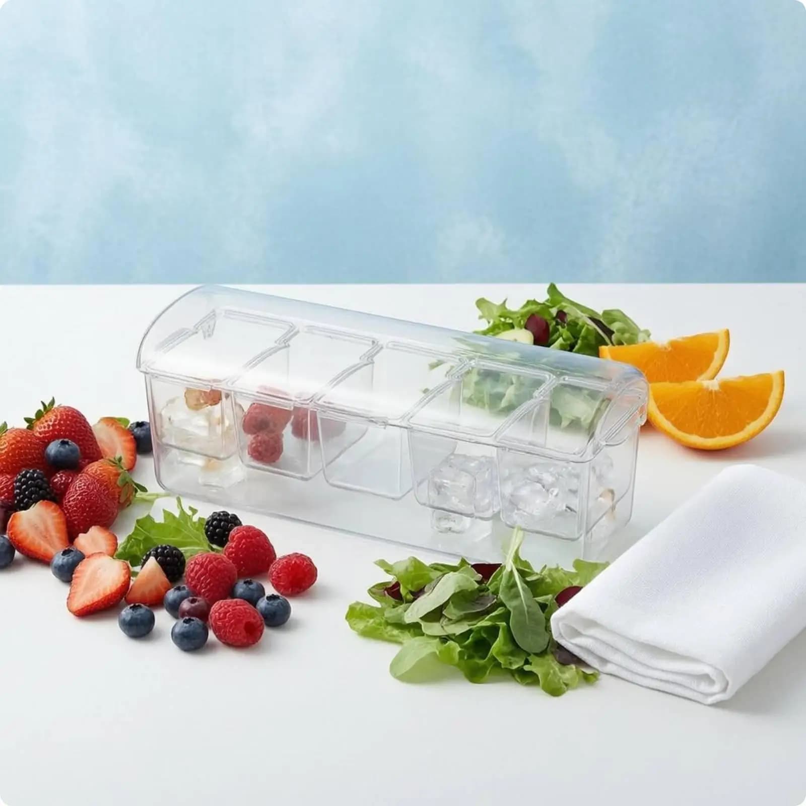 Airtight Salad Storage Box Rectangular Food Container with Five Compartments for Kitchen Meal Prep and Chilled Storage
