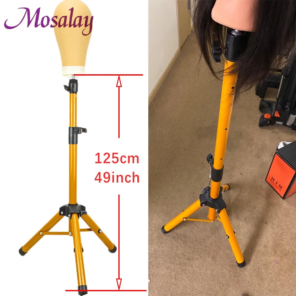 Adjustable Height Metal Wig Tripod Stand Foldable Three Leg Holder For Canvas Block Head Hair Styling Salon Training Accessory